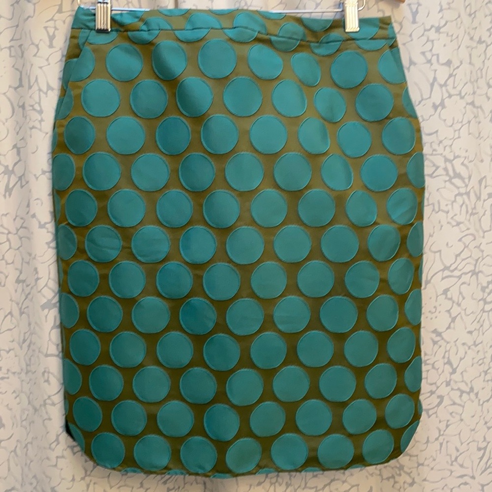 Boden Green and Teal Polka Dot Pencil Skirt